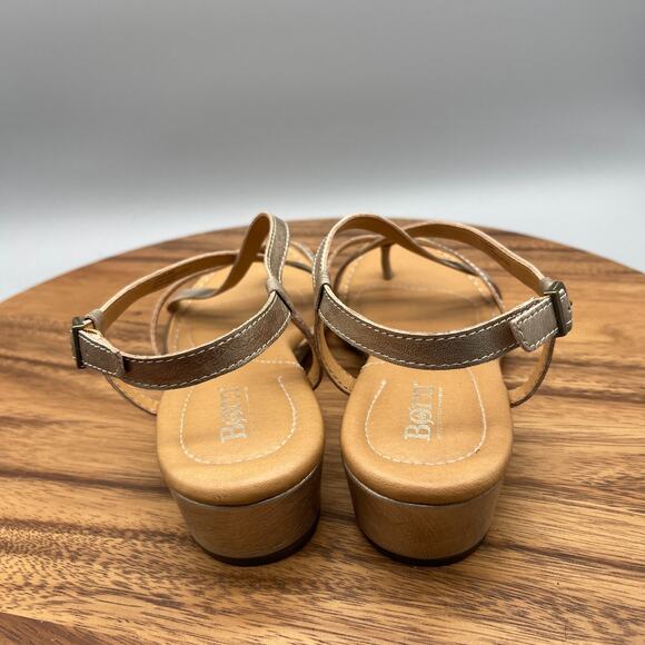Born Sandals Womens 8 M Gold Leather Strappy Slingback Comfort Casual Wedge - Picture 4 of 8